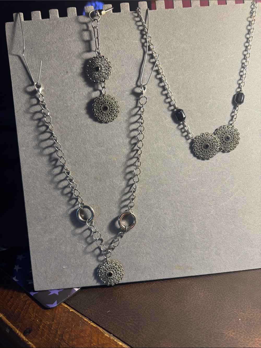 Hand Crafted Silver-Tone Filigree Necklace keychain and purse charm